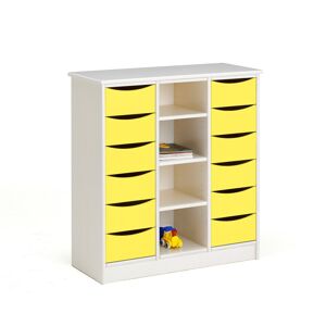 Zásuvková skrinka BJÖRKAVI, 12 zásuviek, 4 priehradky, 980x400x980 mm, biela, žltá