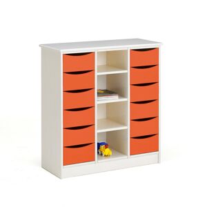 Zásuvková skrinka BJÖRKAVI, 12 zásuviek, 4 priehradky, 980x400x980 mm, biela, oranžová