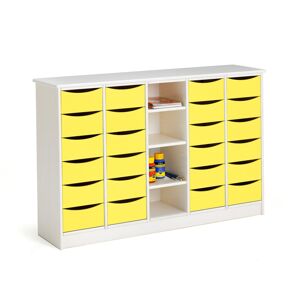 Zásuvková skrinka BJÖRKAVI, 24 zásuviek, 4 priehradky, 1520x400x980 mm, biela, žltá