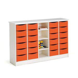 Zásuvková skrinka BJÖRKAVI, 24 zásuviek, 4 priehradky, 1520x400x980 mm, biela, oranžová