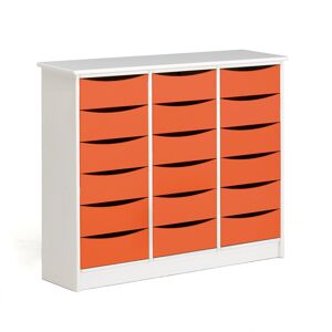Zásuvková skrinka BJÖRKAVI, 18 zásuviek, 1160x400x980 mm, biela, oranžová