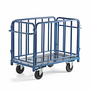 Plošinový vozík s bočnicami, 1300x700 mm, nosnosť 600 kg, modrý
