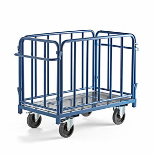 Plošinový vozík s bočnicami, 1300x700 mm, nosnosť 1200 kg, modrý