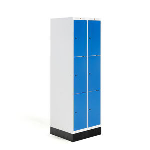 Školská šatňová skrinka ROZ, 2 sekcie, 6 dverí, 1890x600x550 mm, modrá, so soklom