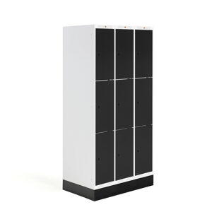 Školská šatňová skrinka ROZ, 3 sekcie, 9 dverí, 1890x900x550 mm, čierna, so soklom