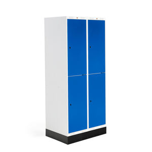 Školská šatňová skrinka ROZ, 2 sekcie, 4 dvere, 1890x800x550 mm, modrá, so soklom