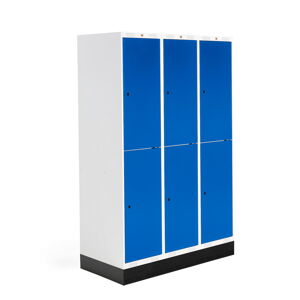 Školská šatňová skrinka ROZ, 3 sekcie, 6 dverí, 1890x1200x550 mm, modrá, so soklom