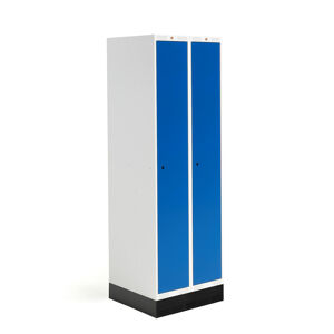 Školská šatňová skrinka ROZ, 2 sekcie, 2 dvere, 1890x600x550 mm, modrá, so soklom