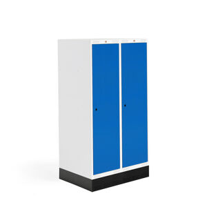 Školská šatňová skrinka ROZ, 2 sekcie, 2 dvere, 1510x800x550 mm, modrá, so soklom