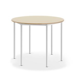 Stôl SONITUS, kruh, Ø1200x900 mm, laminát - breza, biela