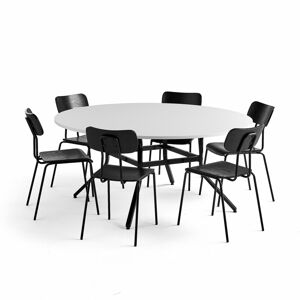 Zostava nábytku: Stôl Various + 6 stoličiek Reno, čierna