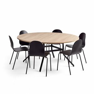 Zostava nábytku: 1 stôl Various + 6 čiernych stoličiek Gander