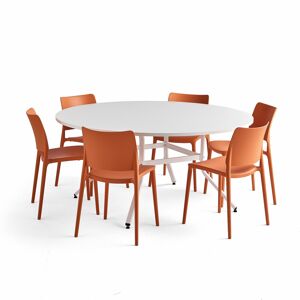 Zostava nábytku: 1 stôl Various + 6 oranžových stoličiek Rio