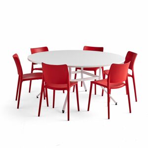 Zostava nábytku: 1 stôl Various + 6 červených stoličiek Rio