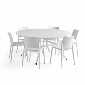 Zostava nábytku: 1 stôl Various + 6 bielych stoličiek Rio