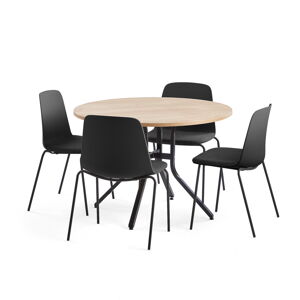 Zostava nábytku VARIOUS + LANGFORD, 1 stôl + 4 stoličky, čierna/antracit