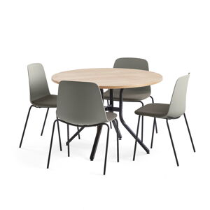 Zostava nábytku VARIOUS + LANGFORD, 1 stôl + 4 stoličky, šedá/hnedá