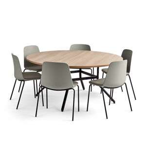 Zostava nábytku VARIOUS + LANGFORD, 1 stôl + 6 stoličiek, šedá/hnedá