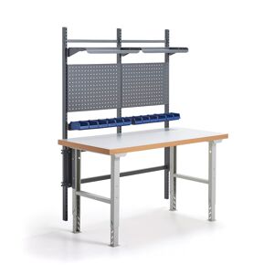Dielenský stôl SOLID, s panelom na náradie, boxami a policami, 1500x800 mm, laminát