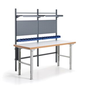 Dielenský stôl SOLID, s panelom na náradie, boxami a policami, 2000x800 mm, laminát