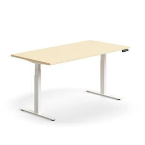Výškovo nastaviteľný stôl QBUS, rovný, 1600x800 mm, biely rám, breza