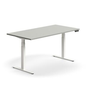 Výškovo nastaviteľný stôl QBUS, rovný, 1600x800 mm, biely rám, svetlošedá