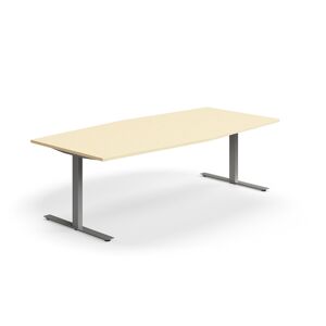 Rokovací stôl QBUS, oválny, 2400x1200 mm, T-rám, strieborný rám, breza
