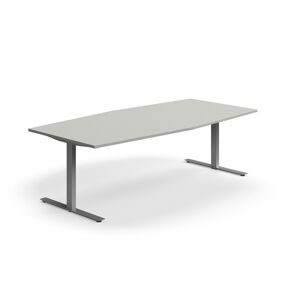 Rokovací stôl QBUS, oválny, 2400x1200 mm, T-rám, strieborný rám, svetlošedá