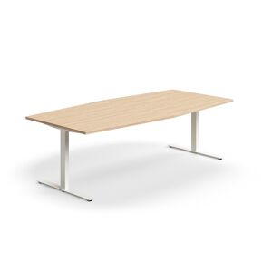 Rokovací stôl QBUS, oválny, 2400x1200 mm, T-rám, biely rám, dub