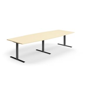Rokovací stôl QBUS, oválny, 3200x1200 mm, T-rám, čierny rám, breza