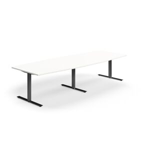 Rokovací stôl QBUS, oválny, 3200x1200 mm, T-rám, čierny rám, biela