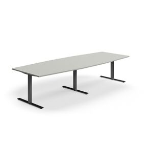 Rokovací stôl QBUS, oválny, 3200x1200 mm, T-rám, čierny rám, svetlošedá