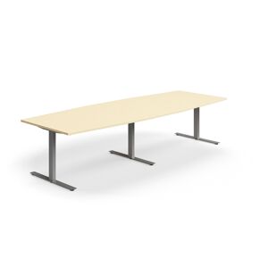 Rokovací stôl QBUS, oválny, 3200x1200 mm, T-rám, strieborný rám, breza
