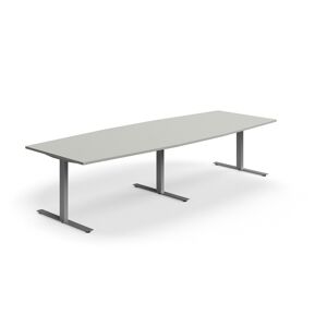 Rokovací stôl QBUS, oválny, 3200x1200 mm, T-rám, strieborný rám, svetlošedá