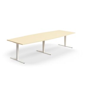 Rokovací stôl QBUS, oválny, 3200x1200 mm, T-rám, biely rám, breza