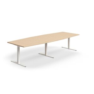 Rokovací stôl QBUS, oválny, 3200x1200 mm, T-rám, biely rám, dub