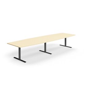 Rokovací stôl QBUS, oválny, 4000x1200 mm, T-rám, čierny rám, breza