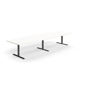 Rokovací stôl QBUS, oválny, 4000x1200 mm, T-rám, čierny rám, biela