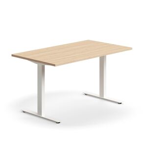 Kancelársky stôl QBUS, rovný, 1400x800 mm, T-rám, biely rám, dub