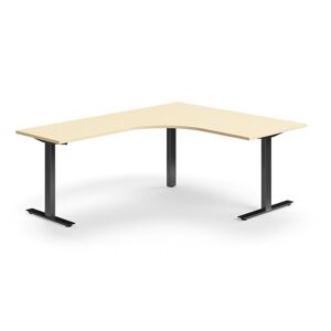 Kancelársky stôl QBUS, rohový, 1600x2000 mm, T-rám, čierny rám, breza