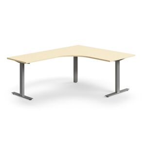 Kancelársky stôl QBUS, rohový, 1600x2000 mm, T-rám, strieborný rám, breza