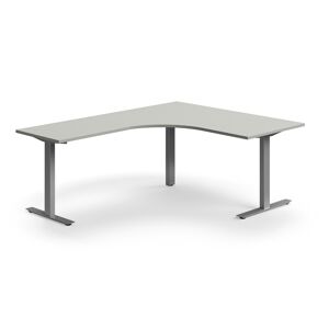 Kancelársky stôl QBUS, rohový, 1600x2000 mm, T-rám, strieborný rám, svetlošedá