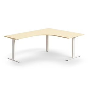 Kancelársky stôl QBUS, rohový, 1600x2000 mm, T-rám, biely rám, breza