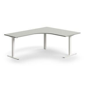 Kancelársky stôl QBUS, rohový, 1600x2000 mm, T-rám, biely rám, svetlošedá