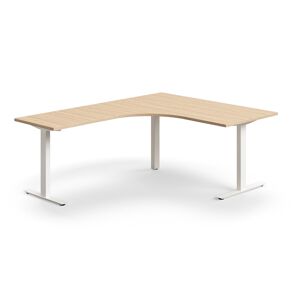 Kancelársky stôl QBUS, rohový, 1600x2000 mm, T-rám, biely rám, dub