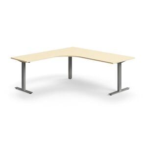 Kancelársky stôl QBUS, rohový, 2000x2000 mm, T-rám, strieborný rám, breza