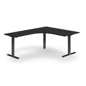 Kancelársky stôl QBUS, rohový, 1600x2000 mm, T-rám, čierny rám, čierna