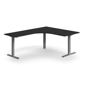 Kancelársky stôl QBUS, rohový, 1600x2000 mm, T-rám, strieborný rám, čierna