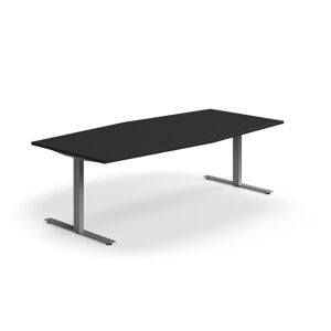 Rokovací stôl QBUS, oválny, 2400x1200 mm, T-rám, strieborný rám, čierna