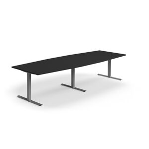 Rokovací stôl QBUS, oválny, 3200x1200 mm, T-rám, strieborný rám, čierna
